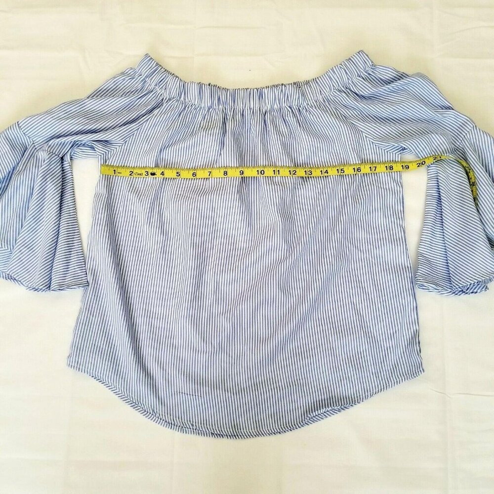 Kontrol Contemporary Blue & White Stripe Off-Shoulder 3/4 Sleeve Blouse Medium - Picture 13 of 13